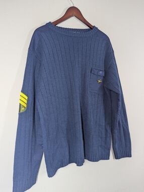 Vintage Burton Wool Blend Sweater XL Blue Utility Military Style Knit